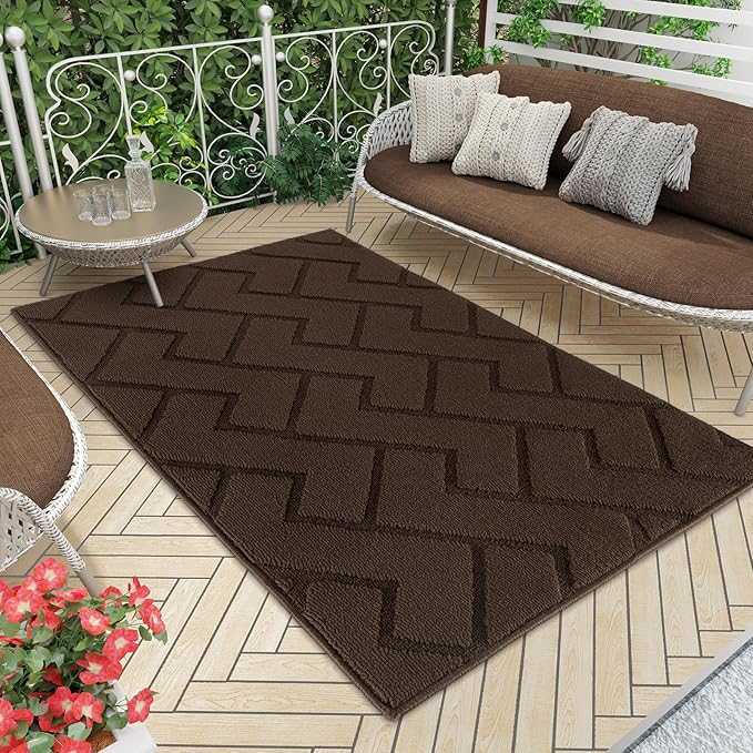 hicorfe Indoor Doormat,Front Back Door Mat Rubber Backing Non Slip Door Mats 47"x71" Absorbent Resist Dirt Entrance Doormat Inside Floor Mats for Entryway Washable Low-Profile(Coffee)