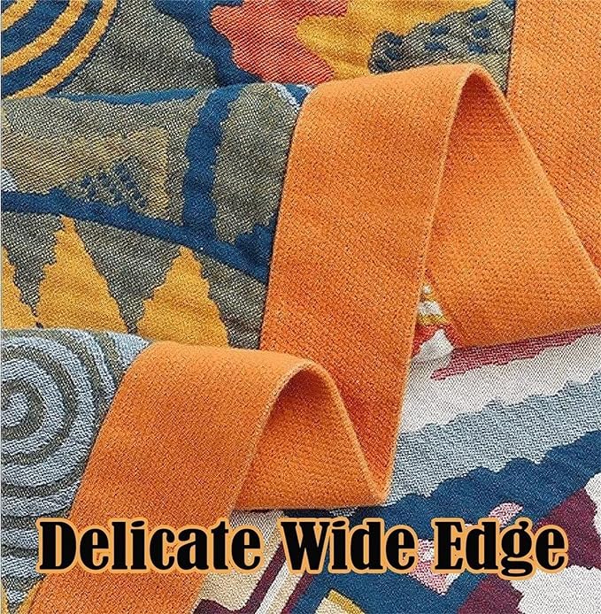 MSGKV Boho Throw Blanket for Bed Couch,100% Cotton Throw Blankets 80''x 90'' Mexican Super Soft Blanket Travel Picnic Blankets Versatile Knit Woven Blanket Boho Decor