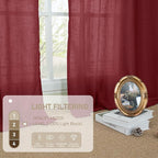 LAMIT 95 inch Linen Curtains for Living Room, Burgundy Red Bronze Grommet Christmas Panels Light Filtering Semi Sheer Drapes for Bedroom/Dining Hall, 2 Panels Set, 52 x 95 Inch