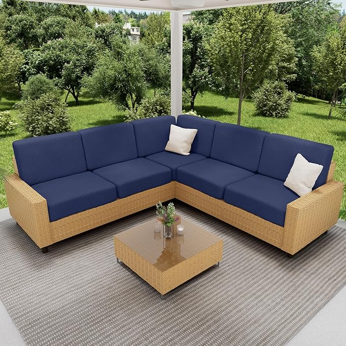 hyha Waterproof Couch Cushion Covers for Pets, Non Slip Sofa Seat Cover for Dogs Washable, Soft Thick Stretch Jacquard Fabric, Sofa Slipcovers with Elastic Bottom (1 Chaise+3 Seater, Navy)