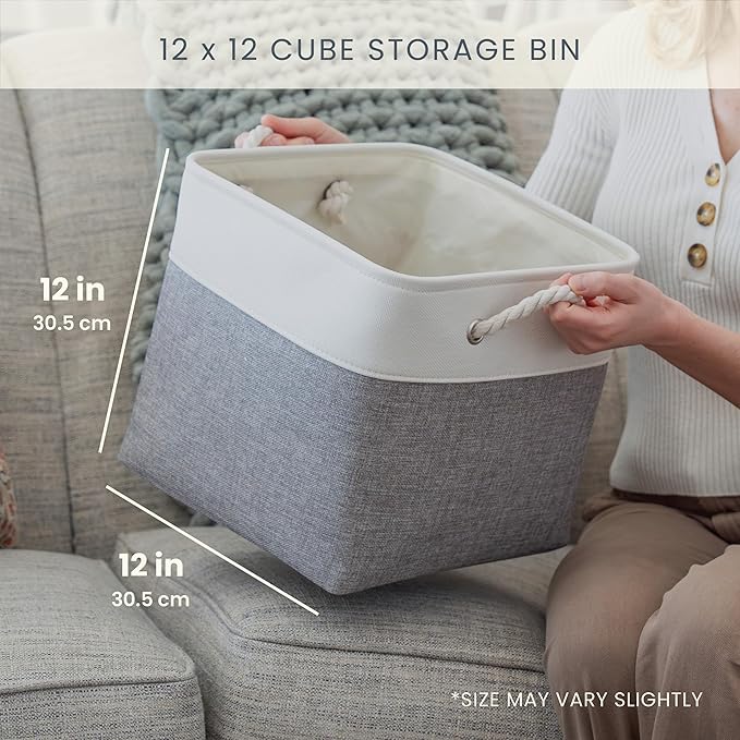 OrganiHaus 12x12 Cube Storage Bins 4 Pack, Foldable Cube Storage Organizer w/ Rope Handles, Collapsible Fabric Bins for Toys, Clothes & Closet Organization, Fabric Square Baskets - Navy Blue