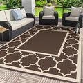 GENIMO 5' x 8' Outdoor Rug Waterproof for Patio Decor, Foldable Reversible Plastic Straw Area Rugs Mat for Camper, Outside Carpet for Rv, Deck, Porch, Picnic, Beach, Balcony, Coffee & Beige