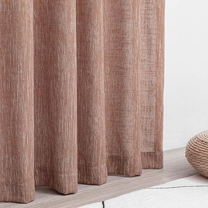 MYSKY HOME Cotton Curtains for Living Room Farmhouse Semi Sheer Light Filtering for Windows, Linen Look Texture Soft Modern Decor Country Style, 50" x 84", Brick Red