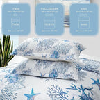 Coastal Bedding King Size Coastal Quilt with Sham, Nautical Beach Comforter Sets Ocean Bedspreads Blue Starfish Coverlet Summer Bedding, 68''x86''