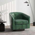 Swivel Barrel Accent Chair, Modern Round Faux Leather Arm Chair for Living Room, Bedroom, Comfy Club Reading Chairs for Adults(Faux Leather, Green, Set of 2)