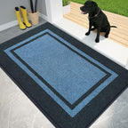 PURRUGS Dirt Trapping Door Mat 32" x 48", Non-Slip/Skid Machine Washable Entryway Rug, Shoes Scraper, Area Rug, Super Absorbent Welcome Mat for Muddy Wet Shoes and Paws, Light Blue & Navy