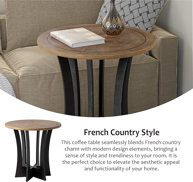 Farmhouse Round End Table with Criss-Cross Wood Legs