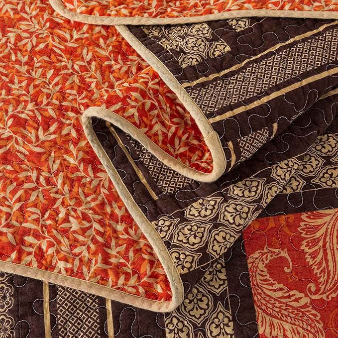 NEWLAKE Cotton Patchwork Bedspread, 3-Piece Bedding Quilt Set with Real Stitched Embroidery, Reversible Matelasse Bed Coverlet Set,Bohemian Farmhouse,King Size