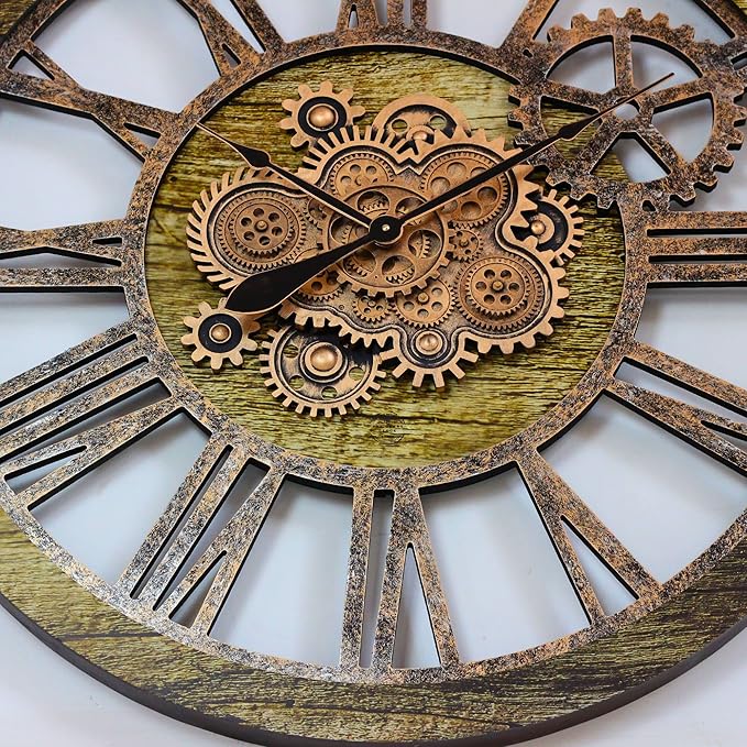 The Gears Clock 36'' Inch Real Moving Gear Wall Clock Vintage Industrial Oversized Rustic Farmhouse (Gold Antique)