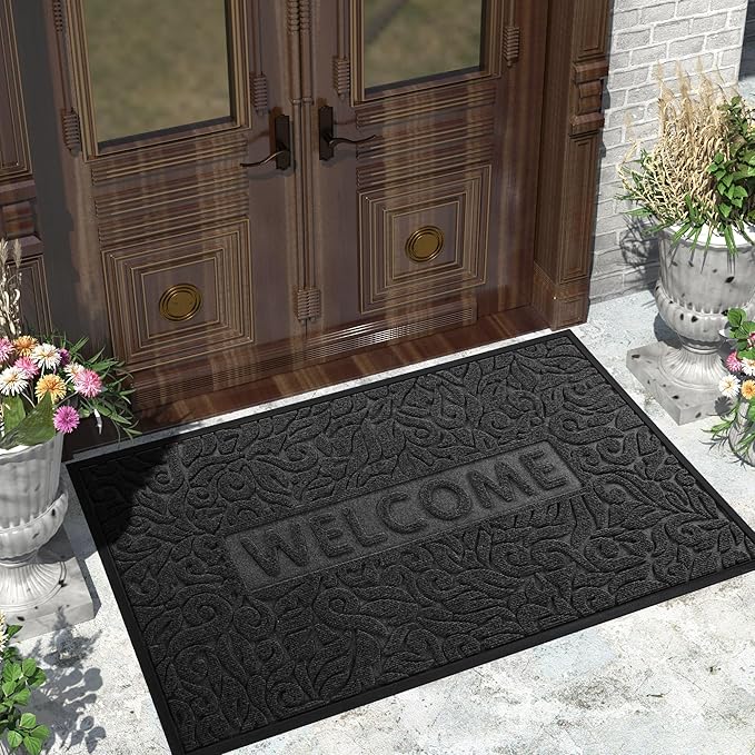 Yimobra Welcome Matt Outdoor, 60x36, Waterproof All-Season Front Door Mat, All-Weather Doormat, Sturdy Natural Rubber, Fade Resistant, Low Profile, Easy Clean Patio Porch Entryway Mat, Black