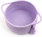 Small Purple Basket, Cute Woven Gift baskets with Cellophane Wrap set for Girl, Decorative Cotton Rope Container Bin, Little Makeup Brushes Holder for Bathroom Counter, Vanity, Cosmetics – lavender