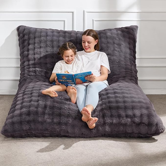Hobestluk 3 in 1 Bean Bag Chair Giant Bean Bag Chairs for Adults with Bubble Cover Convertible Bean Bag Floor Cushion with Machine Washable Cover for Living Room (Bubble Dark Grey)
