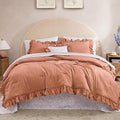 Full Comforter Set - 7 Pieces Ruffle Autumn Leaf Bedding Sets, Shabby Chic Farmhouse Bed in a Bag Full with Ruffle Comforter, Floral Sheets, Pillowcases & Shams
