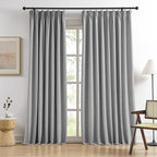 RAIN CITY 104 Inch Long Blackout Curtains 2 Panels Set,70 Inch Wide Back Tab Pleated Curtains with Hooks Track System,Energy Efficinet Linen Blend Drapes for Dining Room Hoom Office 70x104,Grey