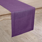 Solino Home Linen Purple Table Runner 108 Inches Long - 100% Pure Linen Hemstitch 14 x 108 Inch Table Runner for Dining, Fall, Autumn, Halloween, Thanksgiving - Classic Hemstitch