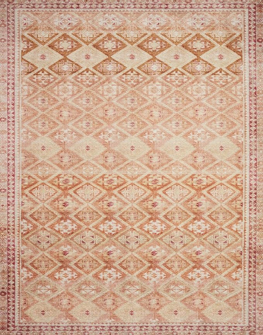Loloi Layla Collection LAY-16 Natural/Spice 2'-6" x 9'-6" .13" Thick Runner Rug, Soft, Durable, Vintage Inspired, Distressed, Low Pile, Non-Shedding, Easy Clean, Printed, Living Room Rug
