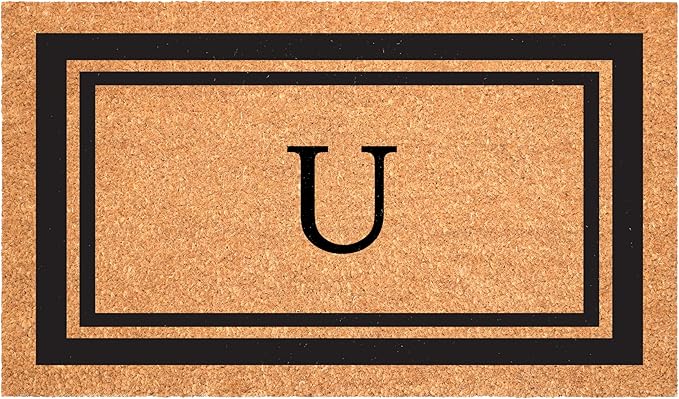 Calloway Mills 152962448 Black Border 24" x 48" Monogram Doormat (Letter U)