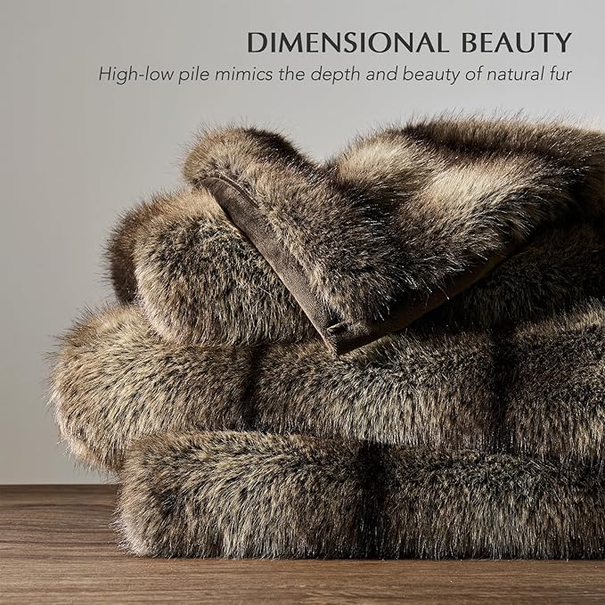 Luxury Faux Fur Throw Blanket, Soft Fluffy Faux Mink Blankets for Bed, Couch, Sofa, Thick Cozy Plush Warm Fur Throws with Reversible Velvet, Ombré Sable Brown, 50"x60"