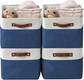 DECOMOMO Storage Bins Fabric Storage Baskets for Shelves, Linen Closet Organization Toys Nursery (Navy Blue and White, Large - 4 Pack)