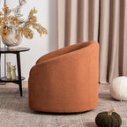 KINWELL 32" Wide Swivel Boucle Accent Chair Armchair, No Assembly Mid-Century Modern Round Upholstered Barrel Chair for Living Room, Bedroom, Office (Caramel)
