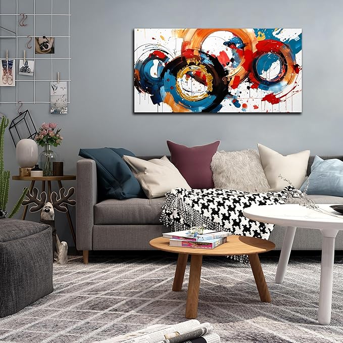 Abstract Wall Art Large Canvas Prints Modern Living Room Bedroom Home Office Wall Decor Framed Colorful Circle Abstract Picture Ready to Hang Size 20x40