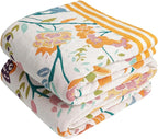Boho Throw Blanket, 100% Organic Cotton Breathable Ultra Soft 91" x 98" Bed Quilt Throw - All Season Floral Rustic Farmhouse Decor Luxury Reversible Blanket for Sofa Couch Chair and Gift