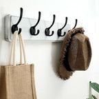 SKOLOO Rustic Wall Mounted Coat Rack, Pine Solid Wood Coat Hook Hanger - 5 Hooks for Hanging Clothes Robes Towels Coats