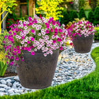 Sunnydaze 24-Inch Anjelica Large Plastic Pot for Plants - Outdoor Polyresin Round Planter with Drillable Drainage Holes - Sable - 4pk