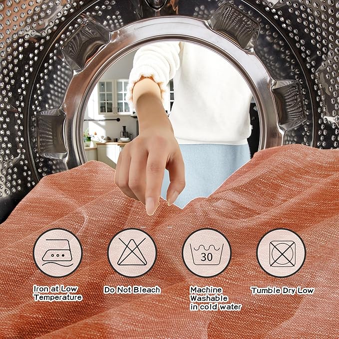 MYSKY HOME Orange Curtains for Bedroom, Short Curtains for Small Window, Boho Semi Sheer 2 Panel Set, Linen Style Texture for Closet/Kitchen, 50"x63", Burnt Orange