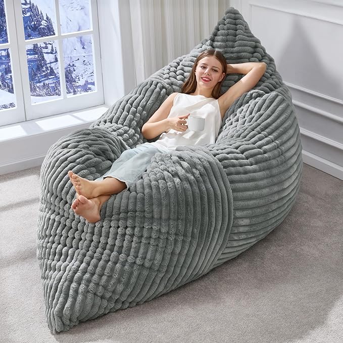 Hobestluk 3 in 1 Bean Bag Chair Giant Bean Bag Chairs Convertible Bean Bag Floor Cushion with Machine Washable Cover, Beanbag Chairs for Adult (Turquoise Grey)