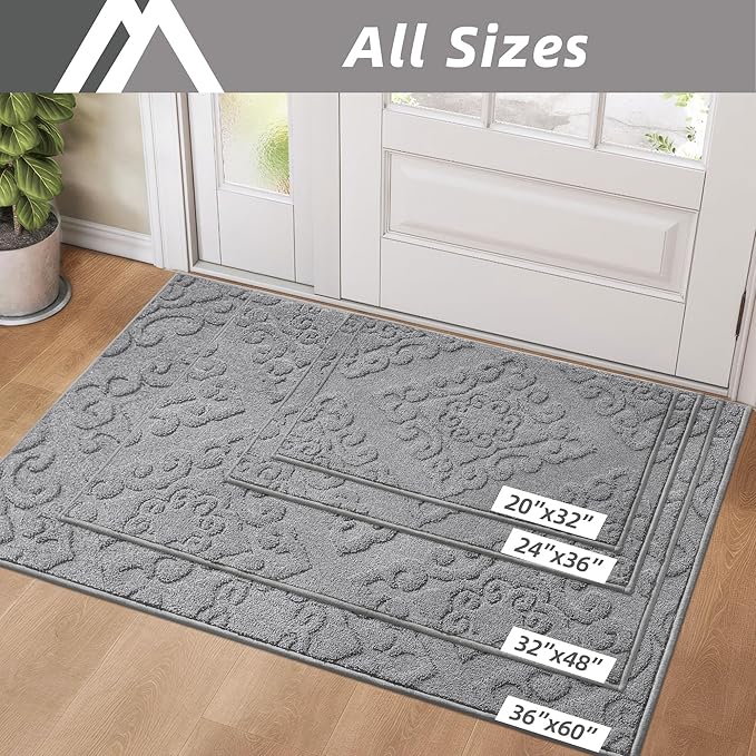 COSY HOMEER-Door-Mat-Non-Slip-Entryway-Rug 36”x60” Absorbent Welcome Mats Washable Dirt Trapper Door Mat Entrance Floor Mats for Front Back Doormats and Wet Shoes,Grey