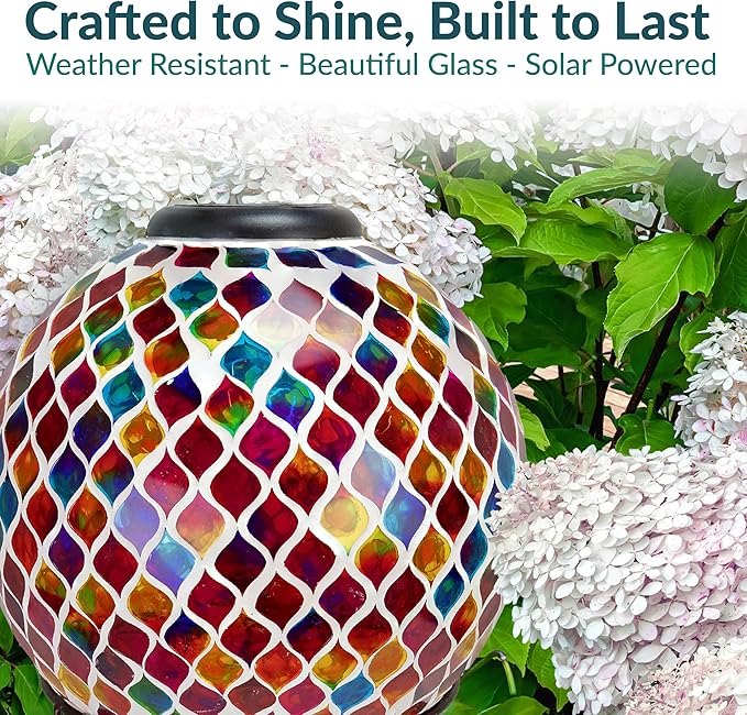 Sunnydaze 10-Inch Solar Gazing Ball for Garden - Glass Outdoor Gazing Globe - Summer Trellis - Set of 2