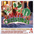 6FT Merry Christmas Sign for Decoration, 2-in-1 Pre-Lit Holiday Greeting Sign Decor with 456 LED Lights, Freestanding or Hanging Glittered Holiday Display for Outdoor, Indoor