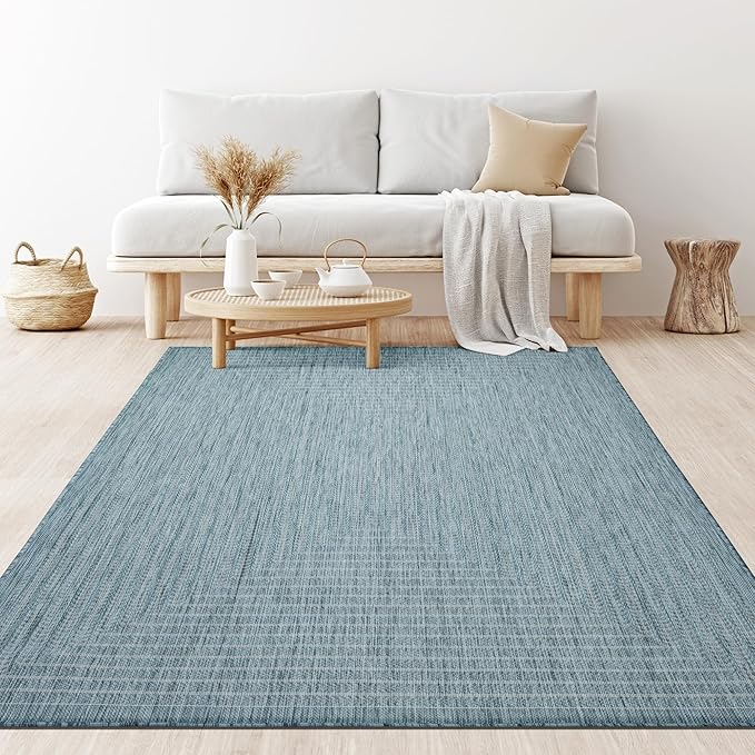 Adiva Rugs Outdoor Indoor Area Rug, Weather Resistant, Easy to Clean, Stain Resistant Floor Mat for Dining Room, Backyard, Deck, Patio (Aqua Weiss, 8' x 10')