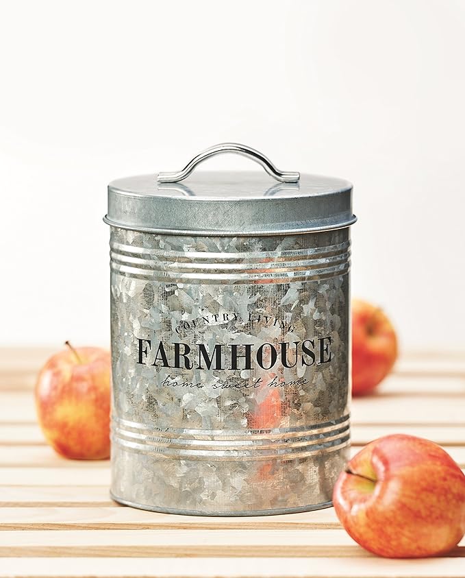 Amici Home Farmhouse Galvanized Canister | Dry Food Storage Container | Airtight Lid | 76 Oz Capacity | Farmhouse Décor | Rustic Metal Canister for Kitchen Countertop