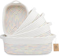 NaturalCozy 5-Piece Rectangle Storage Basket Set- Natural Cotton Rope Woven Baskets for Organizing! Small Basket for Montessori, Baby Nursery, Dog Toy Baskets, Cat Toy Box, Bathroom Organization Bin