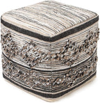REDEARTH · Tufted Pouf Ottoman with Filler Textured Storage Cube Bean Bag Pouffe Footrest for Indoor; 100% Cotton (17.5"X17.5"X17.5", Black Jasper)