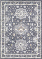 Washable Area Rugs for Living Room -8x10 Neutral Vintage Distressed Floral Farmhouse Boho Large Soft Floor Rug Indoor Non Slip Carpet for Living Room Bedroom Dining Room Office - Denim Blue/Grey