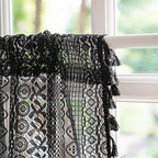 Sutuo Home Black Boho Valance Curtains Crochet Lace Sheer Bohemian Hollow Knitted with Tassels, Privacy Vintage Mid Century Farmhouse Tier for Kitchen, Rod Pocket 1 Panel,59" W x 36" L