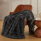JELLYMONI Faux Fur Throw Blanket, Dark Grey Cozy Plush Bubble Bed Blanket, Thick and Warm, Queen (90" x 90")