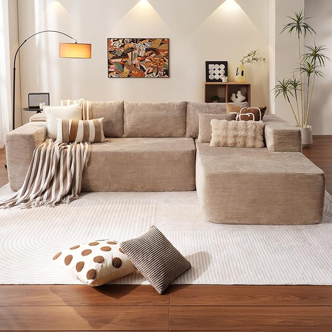 ovios 104" Cloud Sectional Couch with L-Shape Chaise,Modern Modular Sofa with Deep Seat, Upholstered Couches for Living Room Bedroom,No Assembly Required, Camel (Corduroy Fabric)