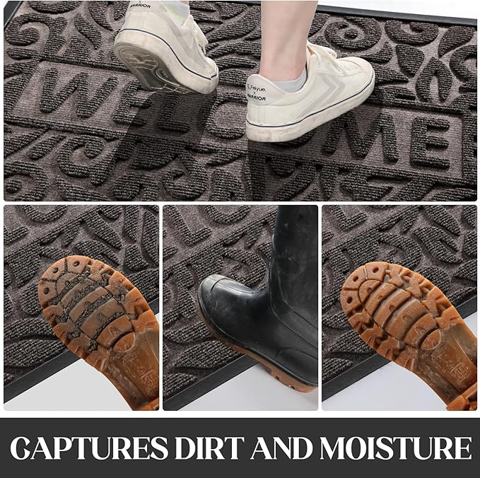 Yimobra Welcome Door Mat Outdoor Indoor, Non Slip Front Doormats, Heavy Duty Rubber Backing, Low-Profile Entrance Mat, Absorbent Resist Dirt, Easy Clean Patio Garage Floor Mats, 29.5 x 17, Brown