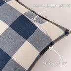 decorUhome Buffalo Plaid Check Throw Pillow Covers 16x16 Set of 2, Outdoor Decorative Farmhouse Neutral Pillow Covers with Stitched Edge for Bed Couch Sofa, Navy Blue and White