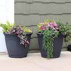 Sunnydaze 24-Inch Anjelica Large Plastic Pot for Plants - Outdoor Polyresin Round Planter with Drillable Drainage Holes - Slate - 2pk