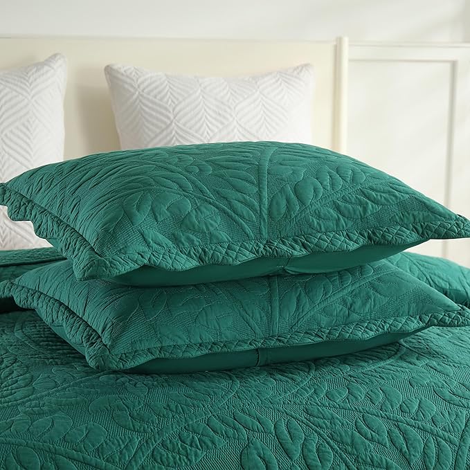 MarCielo 3-Piece 100% Cotton Oversized Bedspread Lightweight Quilt Coverlet Embroidery Farmhouse Bedding Set T0 (Emerald, Oversized Queen (100"x106"))