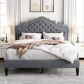 Allewie Full Size Bed Frame with Adjustable Velvet Tiara Headboard, Upholstered Diamond Button Tufted Platform Bed, Wood Slats Support, No Box Spring Needed, Light Grey