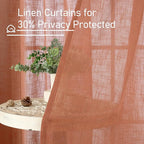 LAMIT Natural Linen Semi Sheer Curtains 48 Inch for Short Windows, Light Filtering Curtains Farmhouse Boho Bronze Grommet Drapes for Kitchen/Loft Room, 2 Panels (34 x 48 Inch, Terracotta)
