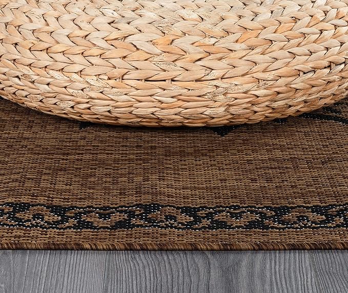 CAMILSON Outdoor Rug, Modern Area Rugs for Indoor and Outdoor Patios, Kitchen and Hallway mats, Washable Porch Deck Outside Carpet (6 x 9, Medallion Nut Brown)