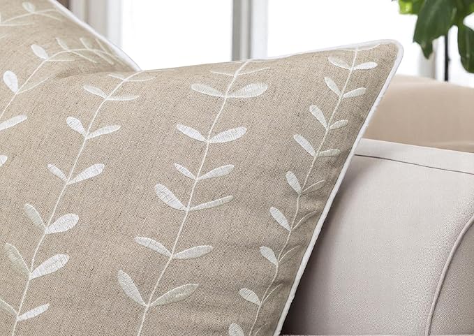 VAGMINE Embroidered Lollipop Cushion Cover - 20x20 Inches Square - 100% Linen Natural Throw Pillow Case - Textured Farmhouse Boho Décor - Elegant Rustic Accent for Sofa, Couch, Bedroom, Home Styling