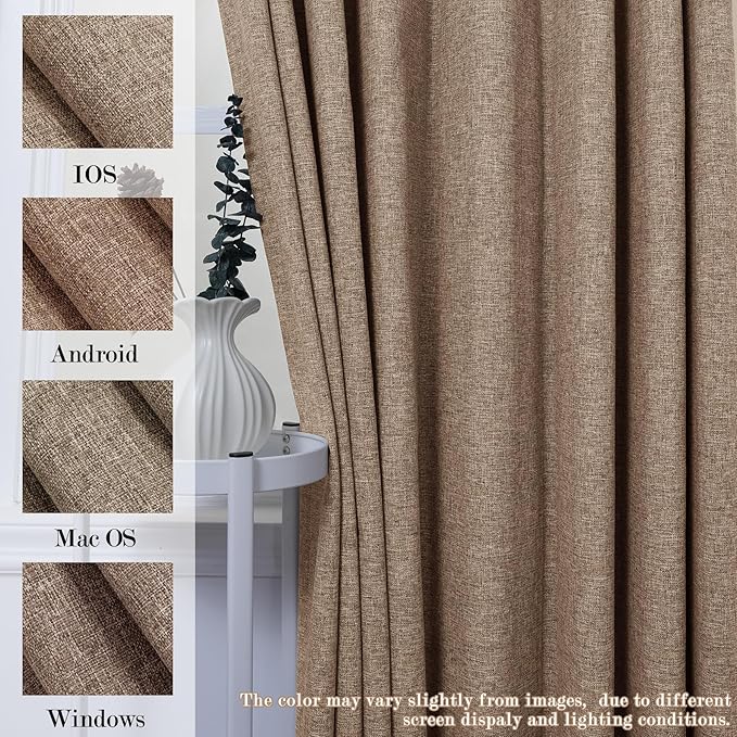 100% Blackout Linen Textured Drapes for Bedroom Pinch Pleated Curtains for Track System Portable Drapery for Sliding Glass Door/Storage/Space Room Divider, 70" Wx84 L, 1 PC, Taupe